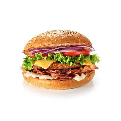 Burger für Burger Party belegt mit Zwiebeln, Tomaten, Bacon, Käse, Salat und Sauce